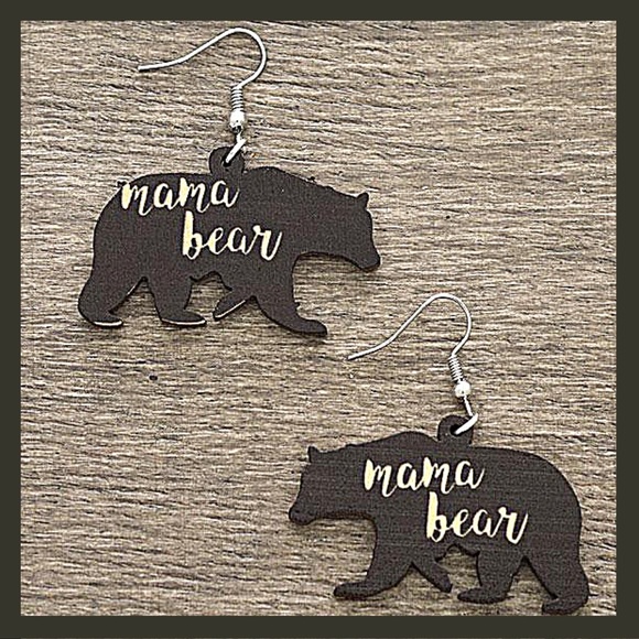 Mama Bear Fishhook Lightweight Wooden Earrings NWT - Picture 5 of 5